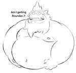 anthro belly big_belly bodily_fluids crown headgear humanoid_hands male moobs nipples non-mammal_nipples overweight overweight_male royalty solo sweat text stompsyeen amphibia_(series) disney king_andrias_leviathan amphibian salamander 2022 english_text hi_res monochrome