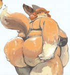 anthro belly big_butt black_nose bodily_fluids bra breasts butt clothing female fur hair hand_on_butt looking_at_viewer looking_back obese obese_anthro obese_female orange_body orange_fur orange_hair overweight overweight_anthro overweight_female panties rear_view side_belly solo sweat sweaty_butt tail tan_body tan_fur underwear hoshino_kedama nogami_(hoshinokedama) canid canine fox mammal hi_res