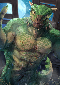 abs anthro bodily_fluids bodypaint detailed_background face_paint facial_scar full_moon green_body green_scales horn looking_at_viewer looking_down looking_down_at_viewer male moon muscular muscular_male night nude pecs scales scar smile solo sweat sweatdrop tail thick_tail triceps wet wet_body yellow_eyes gunka bethesda_game_studios microsoft skyrim the_elder_scrolls veezara argonian scalie 2022 hi_res