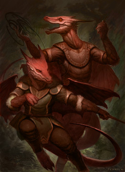 action_pose anthro armor duo holding_bomb male membrane_(anatomy) membranous_wings open_mouth plant pose red_body red_scales scales tail wings john_tedrick dungeons_and_dragons hasbro wizards_of_the_coast kobold scalie 2018 absurd_res hi_res