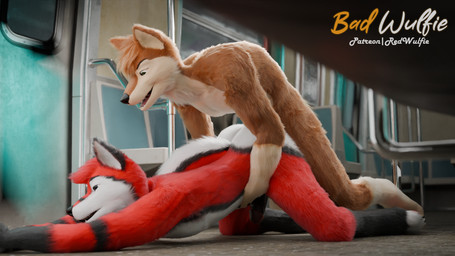 5_fingers anal anthro anthro_on_anthro balls biped black_claws black_nose blue_eyes brown_body brown_fur claws digitigrade duo fingers fluffy fur genitals gloves_(marking) hair humanoid_genitalia humanoid_penis inside_vehicle male male/male male_anthro markings metro metro_background nude pawpads paws penile penis public public_transportation realistic red_body red_fur sex tail train vehicle voyeur whiskers white_body white_fur white_whiskers red_wulfie blender_cycles mutt_(wagnermutt) red_(red_wulfie) canid canine canis domestic_dog mammal wolf 16:9 3d_(artwork) 4k absurd_res blender_(artwork) digital_media_(artwork) hi_res watermark widescreen