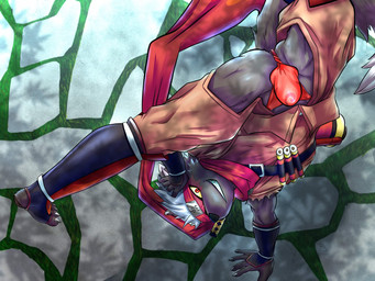 asian_clothing bottomwear bulge burn_scar butt clothing crotchless_bottomwear crotchless_clothing crotchless_pants detailed_bulge east_asian_clothing fundoshi genital_outline hair japanese_clothing male pants penis_outline red_clothing red_eyes red_fundoshi red_underwear scar scarf scroll solo underwear white_hair yellow_sclera setsuna_dmz lifewonders tokyo_afterschool_summoners tadatomo_(tas) canid canine canis domestic_dog mammal 4:3 hi_res