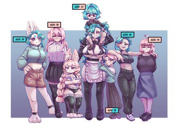 3_toes anthro barefoot blue_hair braided_hair breastfeeding carrying_another claws clothing family feet female female_anthro female_human footwear group gynomorph hair human_on_anthro intersex intersex/female interspecies maid_apron maid_bikini maid_headdress maid_uniform on_shoulders paws pink_eyes pink_hair plantigrade red_eyes shoes socks toe_claws toeless_footwear toeless_socks toes twintails_(hairstyle) uniform young young_female young_human nes_panda mihoyo zenless_zone_zero akeno_(itsnafulol) zhao_(zenless_zone_zero) human lagomorph leporid mammal rabbit absurd_res hi_res adult_(lore)