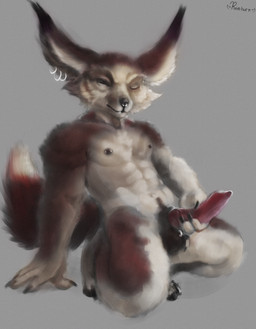 4_fingers abs animal_genitalia anthro arm_support arm_tuft balls barbell_piercing canine_genitalia chest_tuft claws ear_piercing ear_ring erection facial_piercing fingers fur furgonomic_piercing furgonomics genital_piercing genitals holding_penis kneeling knot knotted_penis lip_piercing lip_ring looking_at_viewer male muscular muscular_male neck_tuft nipple_barbell nipple_piercing nipples nose_piercing nude_male one_eye_closed paws penis piercing pubes ring_piercing septum_piercing sheath sheath_piercing shoulder_tuft simple_background solo tail toe_claws tuft rainhorn blizzard_entertainment warcraft kognac canid mammal vulpera absurd_res hi_res