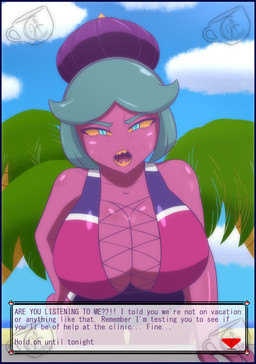 anthro beach big_breasts blue_border border breasts clothing dialogue female female_anthro looking_at_viewer mature_anthro mature_female one-piece_swimsuit scolding shortstack shortstack_female solo swimwear text text_box pok-zone nintendo pokemon fan_character generation_7_pokemon pokemon_(species) toxapex english_text hi_res