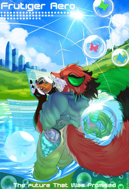 anthro black_sclera bubble city cityscape clothing cloud feral frutiger_aero grass hill lake looking_at_viewer male outside plant pond smile solo sweater text topwear water wind_turbine viola_bat walkman victor_johansen aquatic arthropod butterfly canid canine cnidarian cyprinid cypriniform fish fox goldfish insect jellyfish lepidopteran mammal medusozoan absurd_res hi_res