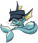 ambiguous_gender bandage bandage_on_face bandage_on_nose clothing fin hat headgear headwear long_tail purple_eyes simple_background solo tail white_background durg_(artist) nintendo pokemon fan_character eeveelution generation_1_pokemon pokemon_(species) vaporeon