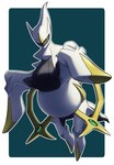 ambiguous_gender belly feral green_sclera red_eyes simple_background slightly_chubby solo white_body on_ice_(artist) nintendo pokemon arceus generation_4_pokemon legendary_pokemon pokemon_(species) absurd_res hi_res