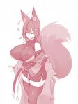 :d asian_clothing big_breasts breasts clothed clothing dipstick_tail east_asian_clothing eyes_closed female hair huge_breasts inner_ear_fluff japanese_clothing legwear long_hair markings multicolored_tail open_mouth smile solo tail tail_markings thigh_highs tuft sub-res kiri_(sub-res) animal_humanoid canid canid_humanoid canine canine_humanoid fox_humanoid humanoid mammal mammal_humanoid hi_res monochrome