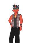 anthro anthrofied bottomwear clothed clothing fully_clothed male pants pokemorph shirt simple_background solo tank_top topwear torn_sleeves vest white_background fuze nintendo pokemon lucas_(fuze) generation_7_pokemon pokemon_(species) torracat 2018 hi_res portrait three-quarter_portrait