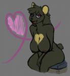 2019 anthro areola bear big_breasts breasts d-ser female fur green_body green_fur grey_background half-closed_eyes heart_symbol mammal multicolored_body multicolored_fur narrowed_eyes nude open_mouth pink_eyes sagging_breasts simple_background sitting solo two_tone_body two_tone_fur