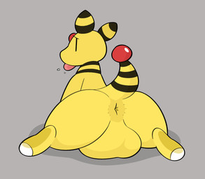 anthro anus backsack balls big_anus big_balls butt genitals grey_background huge_balls huge_thighs hyper hyper_balls hyper_genitalia male presenting raised_tail simple_background solo spread_legs spreading tail thick_thighs tongue tongue_out yellow_body birdvian nintendo pokemon ampharos generation_2_pokemon pokemon_(species) aliasing digital_media_(artwork) hi_res