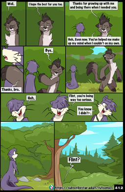 animal_genitalia anthro black_body black_fur black_nose dialogue dipstick_tail duo feet fingerless_(marking) forest fully_sheathed fur genitals grass jewelry male markings necklace nude_male open_mouth outside plant purple_body purple_fur sheath tail tail_markings text toeless_(marking) tree whiskers yellow_eyes fuf flash_(fuf) flint_(fuf) mammal mink mustelid musteline otter true_musteline weasel 2025 absurd_res comic english_text hi_res