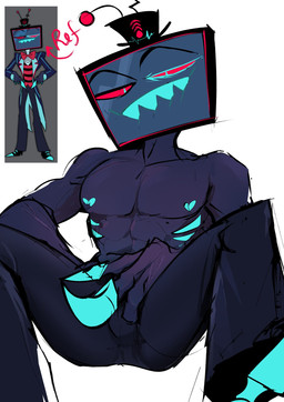abs bedroom_eyes bite biting_lip blue_body blue_eyes blue_skin claws clothed clothing electronics finger_claws for_a_head hat headgear headwear heart_nipples looking_at_viewer male muscular muscular_humanoid muscular_male narrowed_eyes nipples pecs pupils red_sclera screen screen_face seductive sharp_teeth simple_background sitting slit_pupils smile solo teeth television top_hat topless topless_humanoid topless_male white_background pinksartdump hazbin_hotel hellaverse vox_(hazbin_hotel) demon demon_humanoid humanoid mammal object_head screen_head tv_head 2025 digital_drawing_(artwork) digital_media_(artwork) hi_res reference_image