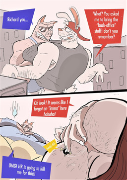 anal_fluids angry annoyed anthro athletic_wear balls big_balls blue_clothing blue_shirt blue_tank_top blue_topwear bodily_fluids body_hair bottomwear bottomwear_down building business_attire business_suit businesswear businesswoman butt_hair calling_for_help casual_clothing chest_hair city clothed clothed_anthro clothed_male clothing dialogue eyewear fingering fully_clothed fully_clothed_anthro fully_clothed_male fur genitals glasses grey_body grey_clothing grey_fur grey_shirt grey_tank_top grey_topwear group gym_bottomwear gym_shorts gym_shorts_down hairy hairy_armpits hairy_pecs hat headgear headwear huge_balls larger_male macro male male/male office office_worker partially_clothed pink_body red_bottomwear red_clothing red_gym_shorts red_hat red_headwear red_shorts screaming shirt shorts shorts_down size_difference smug smug_face smug_grin speech_box suit sunglasses sweat sweatdrop tank_top text throttling topwear trio wearing_glasses wearing_sunglasses worried wrangling dudenahuel richard_(dudenahuel) roy_(dudenahuel) domestic_pig giraffe giraffid lagomorph leporid mammal rabbit suid suine sus_(pig) yorkshire_pig 2023 colored_sketch comic english_text hi_res multiple_scenes sketch