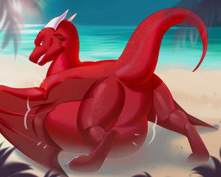 2_horns beach belly big_belly claws day fangs feral feral_pred horn huge_belly looking_at_belly looking_at_own_belly looking_back male male_pred membrane_(anatomy) membranous_wings red_body solo tail teeth vore white_claws wings orca24a mythology dragon mythological_creature mythological_scalie scalie 2023 colored digital_drawing_(artwork) digital_media_(artwork) hi_res shaded