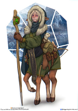 bag bedroll blonde_hair blush bow_(weapon) brown_body brown_fur duo exposure_variation female female_taur feral fur fur_trim_(clothing) hair holding_object holding_staff hood hooves multicolored_body multicolored_fur pouch_(clothing) purple_eyes quadruped ranged_weapon satchel staff tan_body tan_fur text weapon white_body white_fur winter_clothing the_gentle_giant aldair_rottmother deer deer_taur humanoid_taur mammal mammal_taur mustelid musteline taur true_musteline weasel 2026 absurd_res digital_media_(artwork) english_text hi_res url trans_(lore) trans_woman_(lore)
