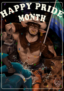 anal anthro barazoku bodily_fluids butt clothed clothing cowboy cum cum_in_ass cum_in_mouth cum_inside cum_on_face cum_string cumshot ejaculation erection genital_fluids genitals group hair hairy horn leather leather_clothing lgbt_pride long_hair looking_at_viewer male male/male muscular nipple_piercing nipples penis piercing pride_color_accessory pride_color_flag pride_colors sam_asher tail tattoo topless underwear n.sam_asher lgbt_pride_month aquatic bovid bovine canid canine cattle fish fox hyena mammal procyonid raccoon shark back chest_(disambiguation) nsfw absurd_res hi_res