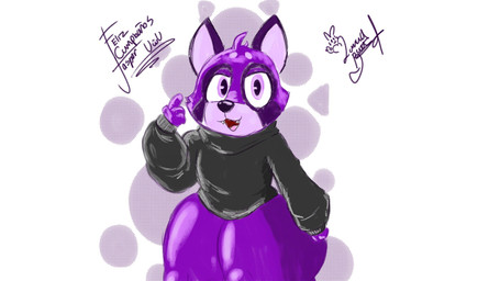 anthro black_clothing clothed clothing fur hair legwear male pupils purple_body purple_fur purple_hair purple_pupils solo text thigh_highs lunnybunny19 jasperdev mammal procyonid raccoon 16:9 hi_res spanish_text widescreen