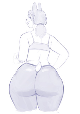 anthro back_muscles big_butt bra butt butt_focus clothing female hair leggings legwear ponytail rear_view solo sports_bra sportswear underwear gelatingent lagomorph leporid mammal rabbit 2025 hi_res