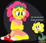 ambiguous_gender bodily_fluids duo female flower not_furry plant simple_background sunny tears dbkit parappa_the_rapper sony_corporation sony_interactive_entertainment undertale undertale_(series) flowey_the_flower sunny_funny elemental_creature elemental_humanoid flora_fauna flower_creature flower_humanoid humanoid plant_humanoid crossover hi_res letterbox