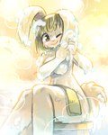 5_fingers anthro bathing biped blonde_hair breasts brown_eyes female fingers floppy_ears fluffy fluffy_tail front_view fur furniture hair hand_on_ear hands_on_ear holding_ear humanoid_hands kemono long_ears looking_at_viewer medium_breasts monotone_body monotone_fur monotone_hair monotone_tail nude one_eye_closed pink_inner_ear pupils short_hair simple_background sitting smile solo sparkles steam stool suds tail three-quarter_view towel wet white_body white_ears white_fur white_tail yellow_background utsuki_maito one_piece carrot_(one_piece) lagomorph leporid mammal rabbit 4:5 colored digital_media_(artwork) portrait shaded three-quarter_portrait
