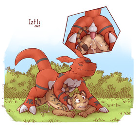 all_fours anal anal_penetration anthro anthro_on_anthro anthro_penetrated anthro_penetrating anthro_penetrating_anthro backsack balls blush bodily_fluids butt claw_fingers claw_toes clenched_teeth cum cum_drip cum_in_ass cum_inside cum_on_ground dripping duo erection eyes_closed foreskin from_behind_position fur genital_fluids genitals head_wings humanoid_genitalia humanoid_penis interspecies male male/male male_penetrated male_penetrating male_penetrating_male membrane_(anatomy) membranous_wings nude outside outside_sex penetration penile penile_penetration penis penis_in_ass sex shota teeth unusual_wing_placement wings young young_anthro iztli bandai_namco digimon digimon_(species) felid guilmon leopard mammal pantherine 2022 hi_res