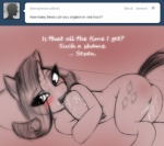 blush cum cutie_mark dialog equine female feral friendship_is_magic horn horse jrvanesbroek lil_miss_rarity masturbation my_little_pony orgasm pony rarity_(mlp) scar solo text tumblr unicorn
Rating: Explicit
Score: 8
User: Long_Fallen
Date: October 10, 2011