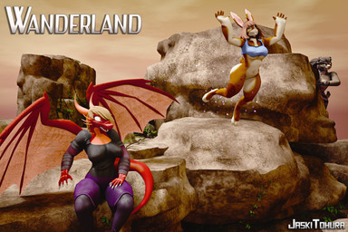 3_toes 5_fingers anthro arm_markings arms_above_head barefoot black_clothing black_shirt black_topwear blonde_hair bottomless bottomwear breasts buckteeth butt cheek_spikes cheek_tuft clothed clothing convenient_censorship digitigrade eyes_closed facial_spikes facial_tuft fangs feet female female_anthro fingers flying fur gasp green_eyes grey_body grey_fur grey_hair group hair happy head_markings ivy_(plant) jumping levitation magic magic_user markings membrane_(anatomy) membranous_wings nails navel non-mammal_breasts open_mouth open_smile orange_body outside pants paws postcard purple_bottomwear purple_clothing purple_pants raised_arms raised_hands red_body rock sabertooth_(anatomy) scut_tail sharp_nails sharp_teeth shirt shirt_only shocked short_tail smile spikes spikes_(anatomy) surprised tail tank_top tank_top_only teeth text toes tongue topwear topwear_only trio tuft under_boob wide_eyed wide_hips wings yellow_eyes jaskitohura mythology wanderland cassie_(jaskitohura) olivia_(jaskitohura) verra_(jaskitohura) domestic_rabbit dragon felid lagomorph leporid mammal mythological_creature mythological_scalie oryctolagus prehistoric_species rabbit saber-toothed_tiger scalie 2025 3:2 3d_(artwork) absurd_res digital_media_(artwork) hi_res signature