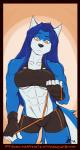 2014 abs biceps big_breasts blue_fur blue_hair breasts canine castbound clothing female fur hair hopey long_hair mammal muscles muscular_female pose shorts standing wolf
Rating: Safe
Score: 1
User: Hopey
Date: March 08, 2014