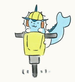 ageplay ambiguous_feral ambiguous_gender armor blue_body blue_tail clothed clothing diaper dot_eyes feral front_view hard_hat headgear helmet infantilism jackhammer mouth_closed power_tool roleplay simple_background simple_eyes solo tail tools wearing_diaper white_background white_diaper hardscales nintendo pokemon eeveelution generation_1_pokemon pokemon_(species) vaporeon
