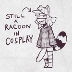 anthro balls big_balls big_penis chibi clothing cosplay genitals hat headgear headwear huge_penis male mask owo penis solo tail text wig peculiart noah_(peculiart) mammal procyonid raccoon 2024 sketch