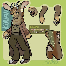 anthro antlers character_kirian clothing horn male solo matteo_artz fan_character cryptid jackalope lagomorph mammal 1:1 model_sheet
