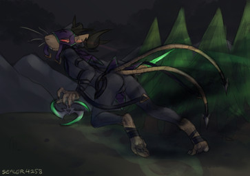 2_tails anthro anus breasts detailed_background ear_piercing ear_ring feet female genitals horn mask mostly_nude multi_tail outside piercing plant ring_piercing rock running small_breasts soles solo tail toes tree vulva weapon sealer4258 warhammer_(franchise) warhammer_fantasy tueetch_ambersnout chaos_daemon mammal murid murine rat rodent skaven verminlord 2022 hi_res