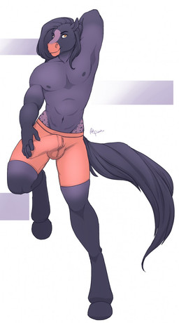 anthro boxer_briefs bulge clothed clothing detailed_bulge erection erection_under_clothing genital_outline genitals looking_at_viewer male penis penis_outline smile solo thick_thighs topless underwear redpixie equid equine horse mammal 2017 hi_res