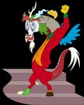 brisineo chimera clown_makeup dancing dc_comics discord_(mlp) eyes_closed friendship_is_magic hasbro hi_res joker_(2019_film) male my_little_pony smile solo stairs