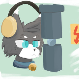 anthro ball_bearing bell bell_collar black_body black_fur blue_eyes collar directional_arrow electronics fur green_background headphones hydraulic_press male simple_background solo tuft kecuxa not_safe_for_work felid feline mammal 1:1 headshot_portrait hi_res meme portrait