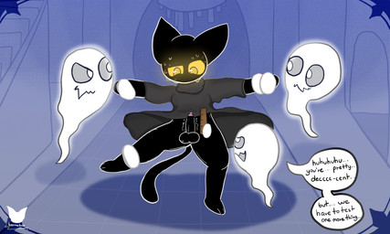 anthro balls bodily_fluids genital_fluids genitals group male male/male penis precum bernabus google google_doodle magic_cat_academy momo_(google) domestic_cat felid feline felis ghost mammal spirit 5:3 absurd_res hi_res