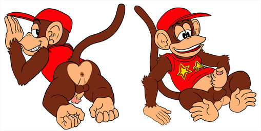anthro anus backsack balls big_ears brown_body brown_fur butt clothing erection feet fur genitals hat headgear headwear humanoid_genitalia humanoid_penis male masturbation penile penile_masturbation penis prehensile_feet presenting presenting_hindquarters shirt simple_background smile solo tank_top toes topwear white_background monkeysuit donkey_kong_(series) nintendo diddy_kong haplorhine mammal monkey primate