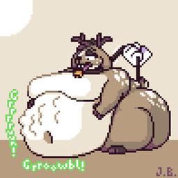 ambiguous_gender anthro antlers bell bell_collar belly belly_on_ground big_belly big_breasts big_butt big_moobs breasts brown_body butt collar collar_only cowbell cowbell_collar disembodied_hand duo floppy_ears hand_on_own_belly holding_leash holding_object horn huge_belly huge_butt hungry leash leashed_collar lidded_eyes looking_at_own_belly lop_ears markings moobs morbidly_obese morbidly_obese_ambiguous morbidly_obese_anthro navel nude obese obese_ambiguous obese_anthro onomatopoeia overweight overweight_ambiguous overweight_anthro rumbling_stomach simple_background solo_focus sound_effects spots spotted_body tan_background text three-quarter_view tongue tongue_out jellybru jackalope lagomorph mammal 1:1 2024 digital_media_(artwork) full-length_portrait low_res pixel_(artwork) portrait signature