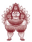 anthro beak belly big_belly bottomwear breasts clothing feathers female footwear front_view hair hand_on_belly huge_belly huge_thighs hyper hyper_belly hyper_thighs lidded_eyes nose_beak obese obese_anthro obese_female overweight overweight_anthro overweight_female pigtails shirt shorts simple_background smile smiling_at_viewer solo standing tail tail_feathers text text_on_clothing text_on_shirt text_on_topwear thick_thighs topwear white_background ridiculouscake kayla_(ridiculouscake) avian bird galliform phasianid turkey 2015 digital_media_(artwork) english_text hi_res restricted_palette