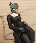 anthro beak biped breasts clothing eyewear female fishnet_clothing legwear non-mammal_breasts nun pastor sitting solo stockings able_(artist) night_in_the_woods pastor_kate_(nitw) avian bird digital_drawing_(artwork) digital_media_(artwork) mixed_media sketch traditional_media_(artwork)