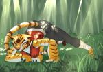 absurd_res ass_up digital_media_(artwork) dreamworks felid female forest fur hi_res kung_fu_panda looking_at_viewer mammal master_tigress omega56 outside pantherine plant red_eyes solo striped_body striped_fur stripes tiger tree yellow_sclera