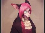 anthro clothing cravat crystal detective eye_patch eyewear female fur hair looking_at_viewer pink_body pink_fur pink_hair purple_eyes smile solo uniform revenantnoir nyxis bat mammal