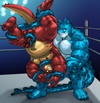 anthro belly big_belly blue_body duo erection fighting_ring genitals humanoid_genitalia humanoid_hands humanoid_penis male male/male moobs musclegut muscular muscular_anthro muscular_male nipples nude overweight overweight_anthro overweight_male pecs penis red_body suckers suction_cup tentacles markwulfgar rumble_(movie) steve_(rumble) tentacular_(rumble) monster 2022 hi_res