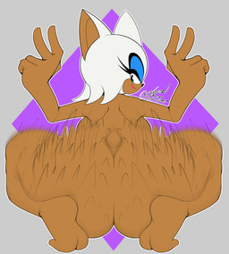 big_butt butt crouching female gesture half-closed_eyes hand_gesture huge_butt looking_back motion_blur motion_lines narrowed_eyes nude nude_female smile solo thick_thighs twerking v_sign needarefill77 sega sonic_the_hedgehog_(series) rouge_the_bat bat mammal absurd_res hi_res