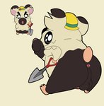anthro anus armor backsack balls butt erection fur genitals headgear helmet male multicolored_body multicolored_fur penis perineum short_stack shovel solo tools two_tone_body two_tone_fur bobbyjiggly hamtaro_(series) boss_(hamtaro) cricetid hamster mammal rodent hi_res