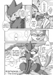 comic dialogue digital_media_(artwork) duo english_text felid female feral floatzel generation_4_pokemon greyscale luxray male mammal mikaduki_karasu monochrome nintendo plant pokemon pokemon_(species) river rock rozelyn_the_floatzel_(mischievous-skunk) tail text the_end tree wood