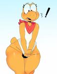 anthro beak bulge clothing covering covering_self exclamation_point eyelashes femboy front_view glistening glistening_body kerchief male neckerchief orange_body orange_skin shell-less shirt short_tail solo standing surprise tail thick_thighs thong topwear underwear wide_hips somescrub mario_bros nintendo paper_mario paper_mario_(2000) kooper koopa koopa_troopa reptile scalie absurd_res hi_res