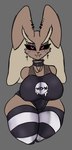 anthro big_breasts breasts clothed clothing collar cross ear_piercing ear_ring facial_piercing female generation_4_pokemon goth legwear lip_piercing lopunny nintendo piercing pokemon pokemon_(species) purple_eyes ring_piercing snakebite_piercing solo stormkinght thigh_highs